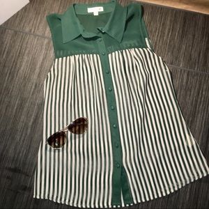 Hunter Green & Off-White Sheer Button Vest
